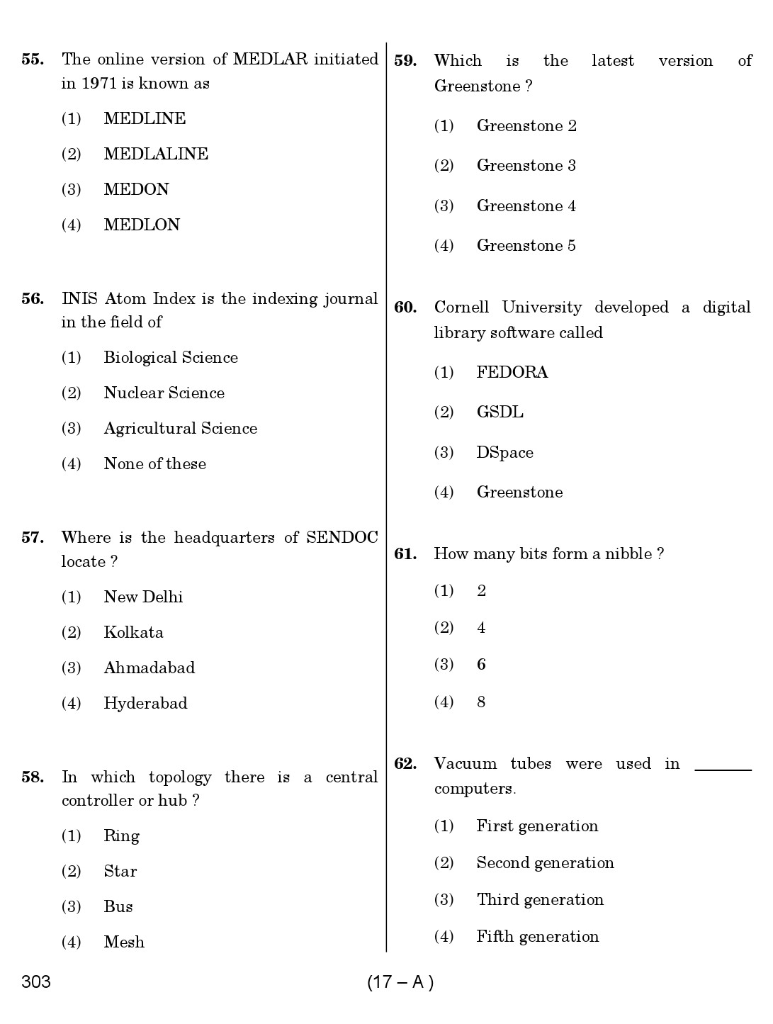 Karnataka PSC 303 Specific Paper II Librarian Exam Sample Question Paper 17