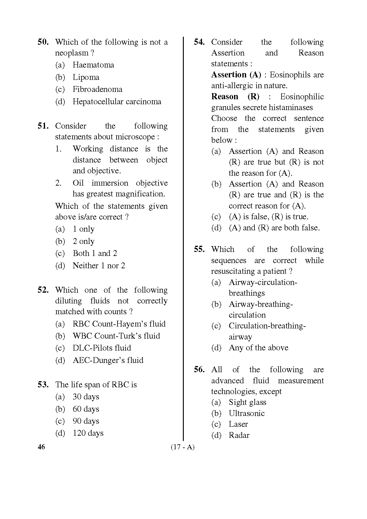 Karnataka PSC Radiographer Exam Sample Question Paper 17