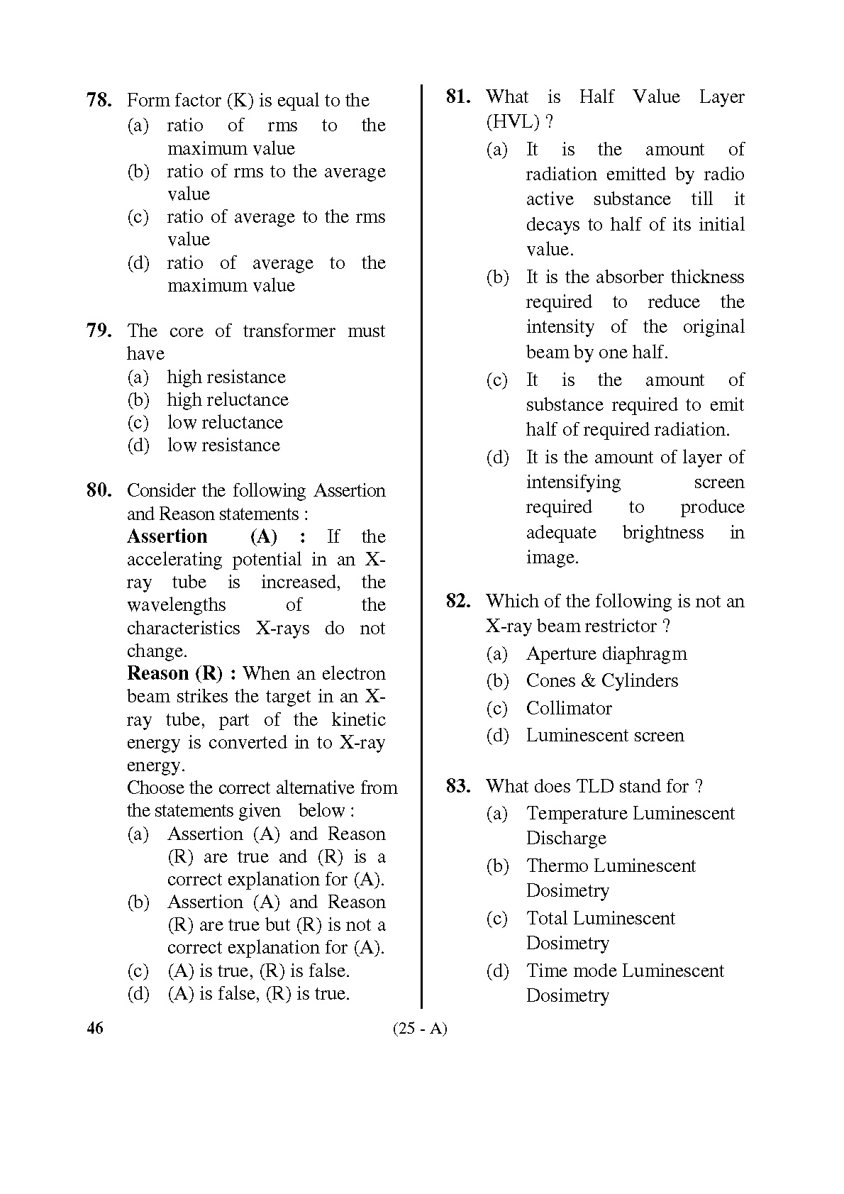 Karnataka PSC Radiographer Exam Sample Question Paper 25