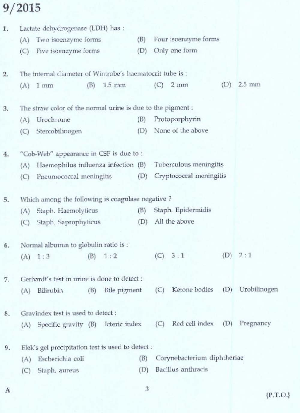 KPSC Lab Attender Homoeopathy Exam 2015 Code 92015 1