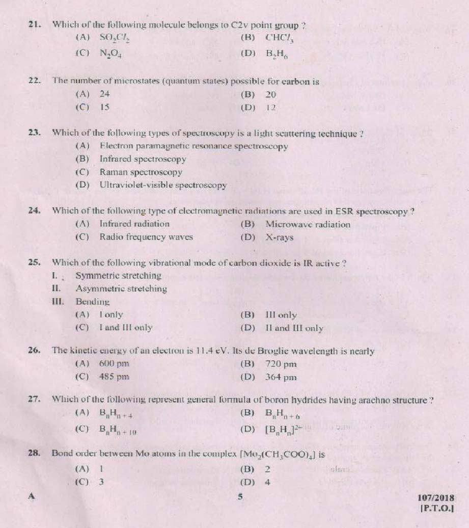 KPSC Junior Chemist Exam 2018 Code 1072018 4
