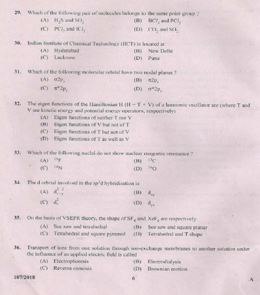 KPSC Junior Chemist Exam 2018 Code 1072018 5