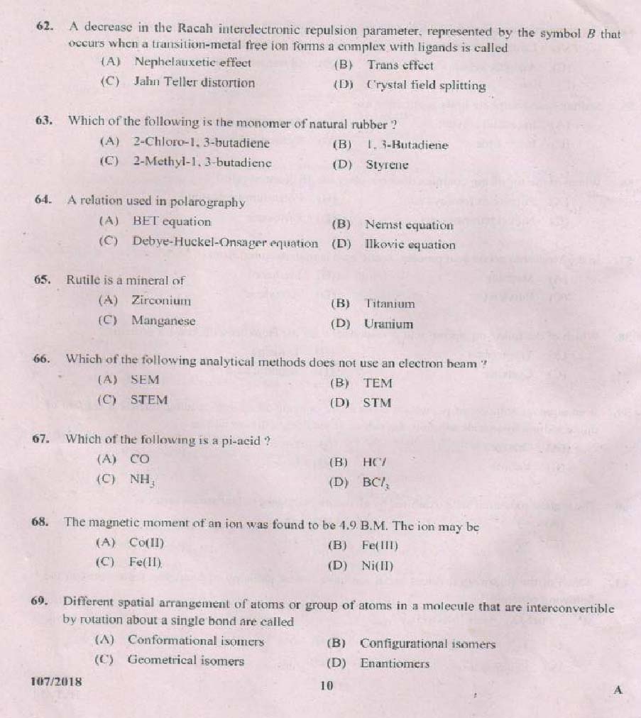 KPSC Junior Chemist Exam 2018 Code 1072018 9