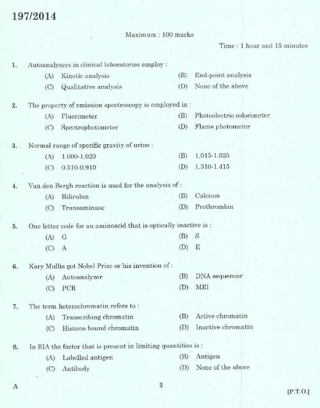 KPSC Junior Scientific Officer Exam 2014 Code 1972014 1