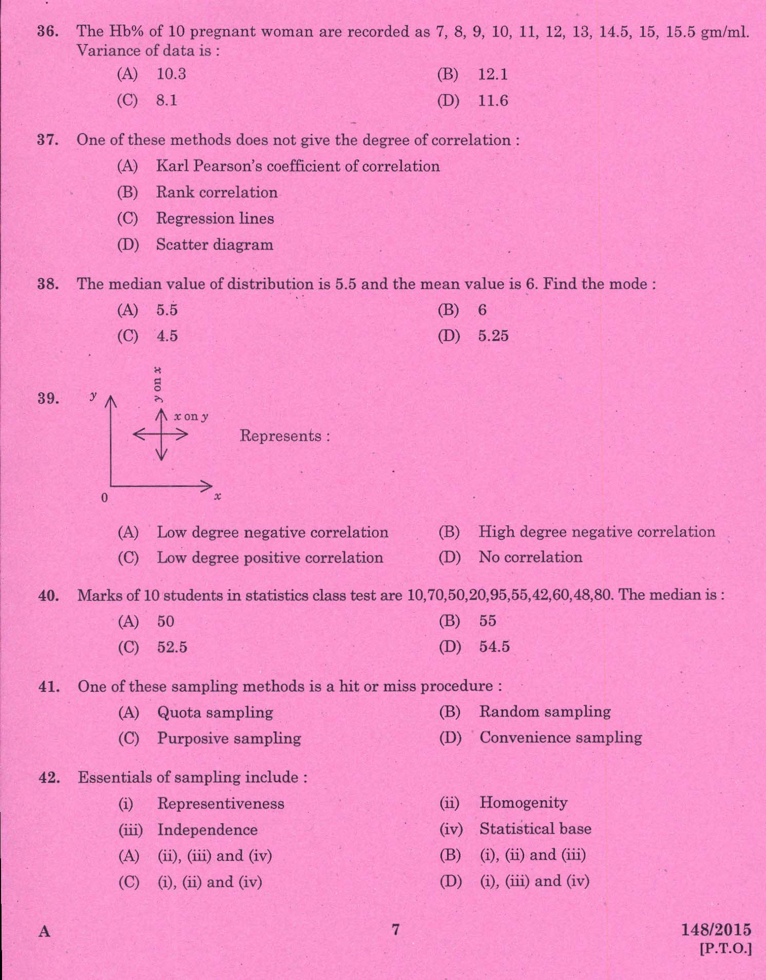 KPSC Lecturer Home Science Exam 2015 Code 1482015 5
