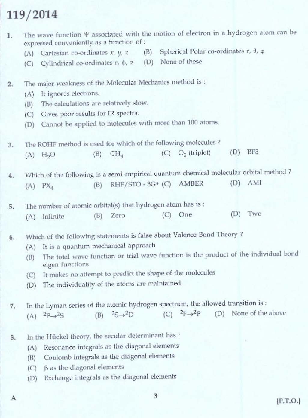 KPSC Lecturer In Chemistry Exam 2014 Code 1192014 1