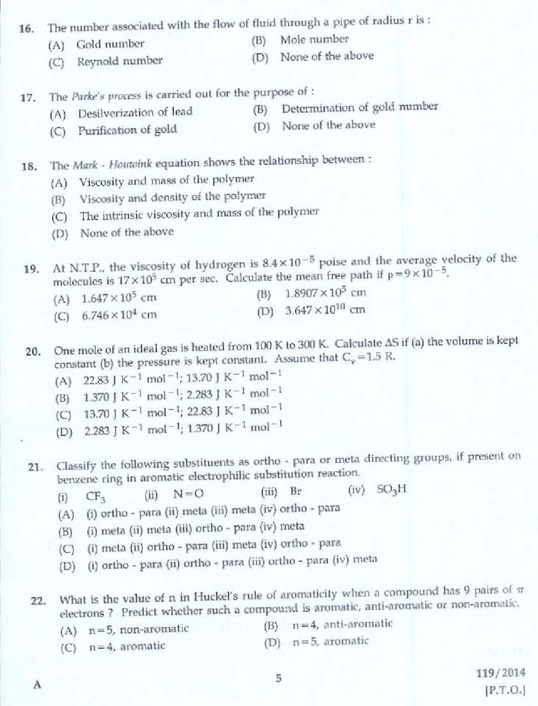 KPSC Lecturer In Chemistry Exam 2014 Code 1192014 3