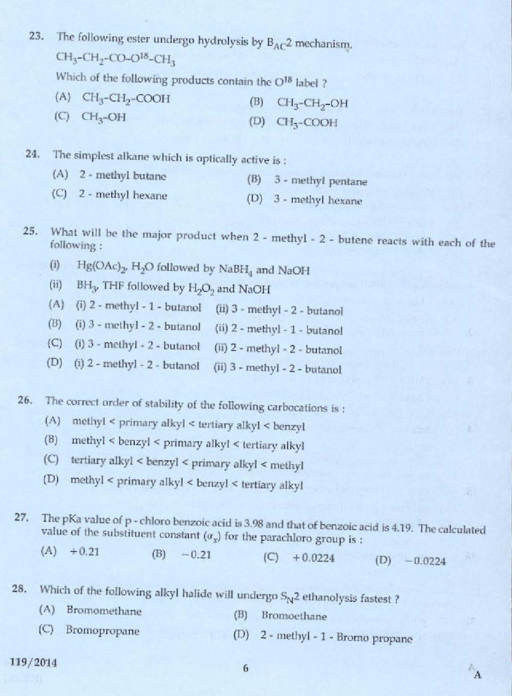 KPSC Lecturer In Chemistry Exam 2014 Code 1192014 4