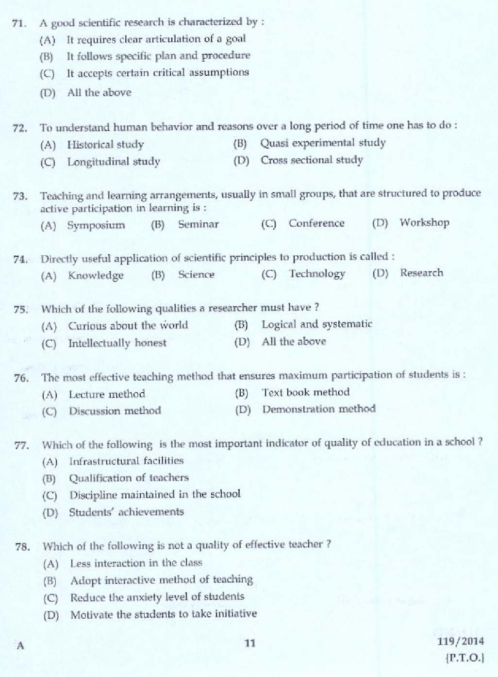 KPSC Lecturer In Chemistry Exam 2014 Code 1192014 9