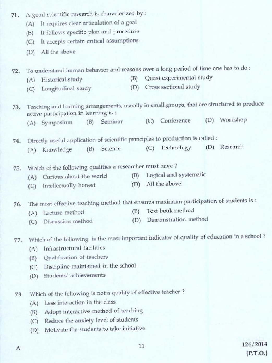 KPSC Lecturer in Commerce Exam 2014 Code 1242014 9