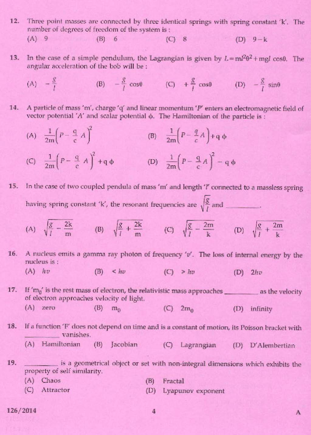 KPSC Lecturer in Physics Exam 2014 Code 1262014 2