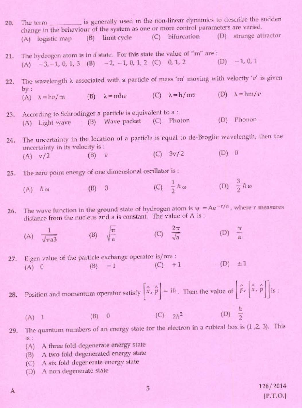 KPSC Lecturer in Physics Exam 2014 Code 1262014 3