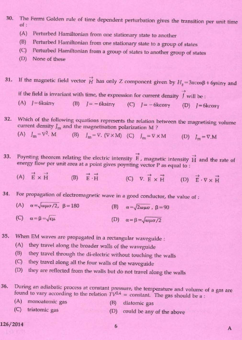 KPSC Lecturer in Physics Exam 2014 Code 1262014 4