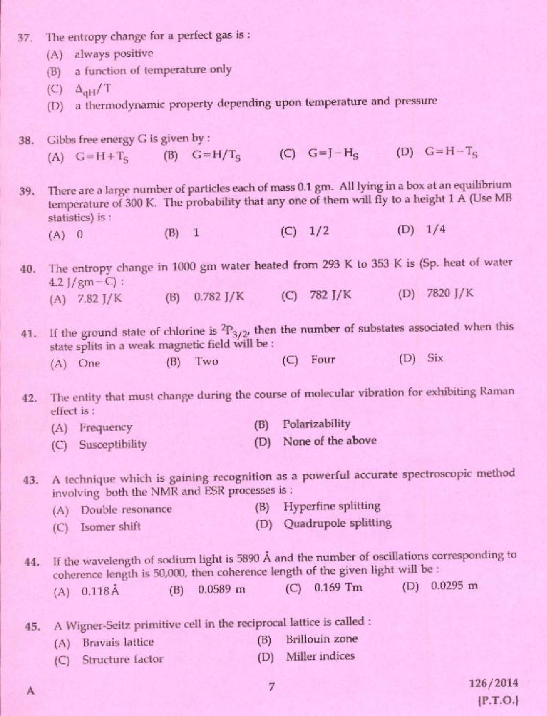 KPSC Lecturer in Physics Exam 2014 Code 1262014 5
