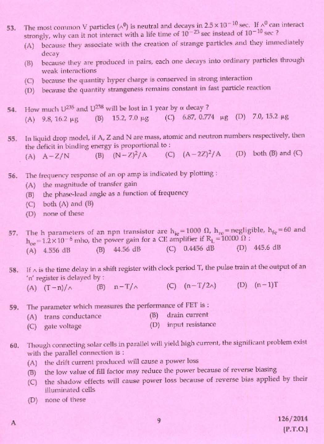 KPSC Lecturer in Physics Exam 2014 Code 1262014 7