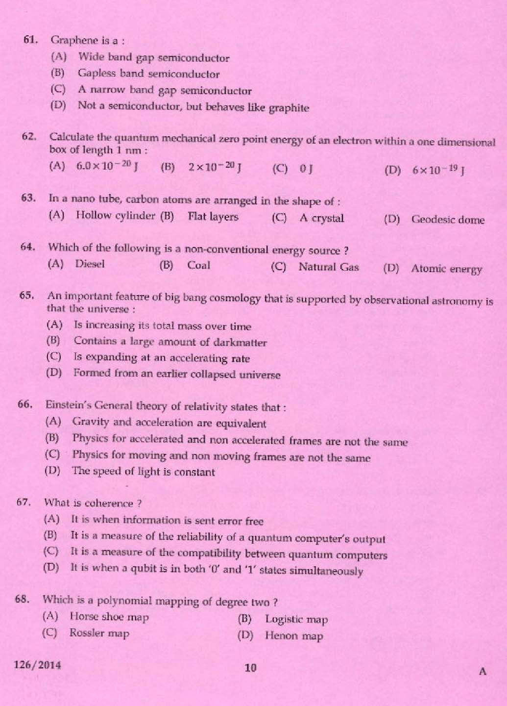 KPSC Lecturer in Physics Exam 2014 Code 1262014 8