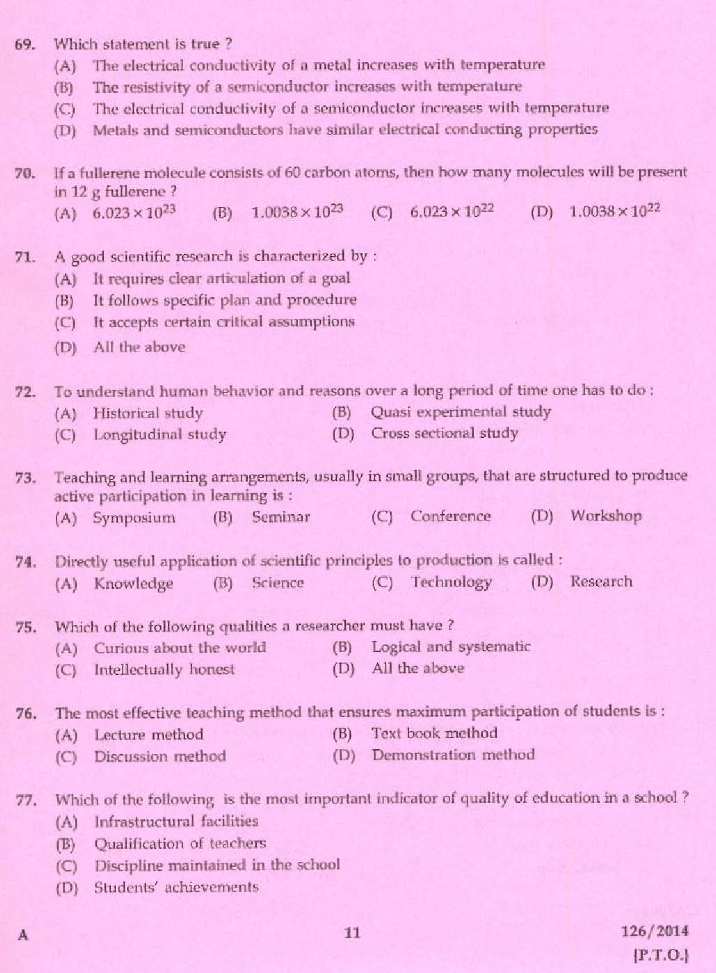 KPSC Lecturer in Physics Exam 2014 Code 1262014 9