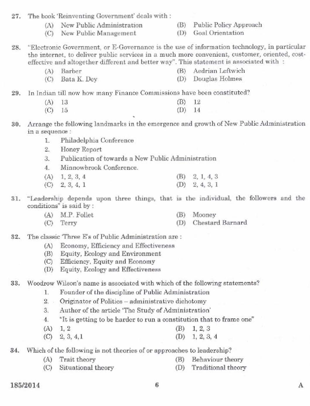 KPSC Lecturer in Public Administration Exam 1852014 4
