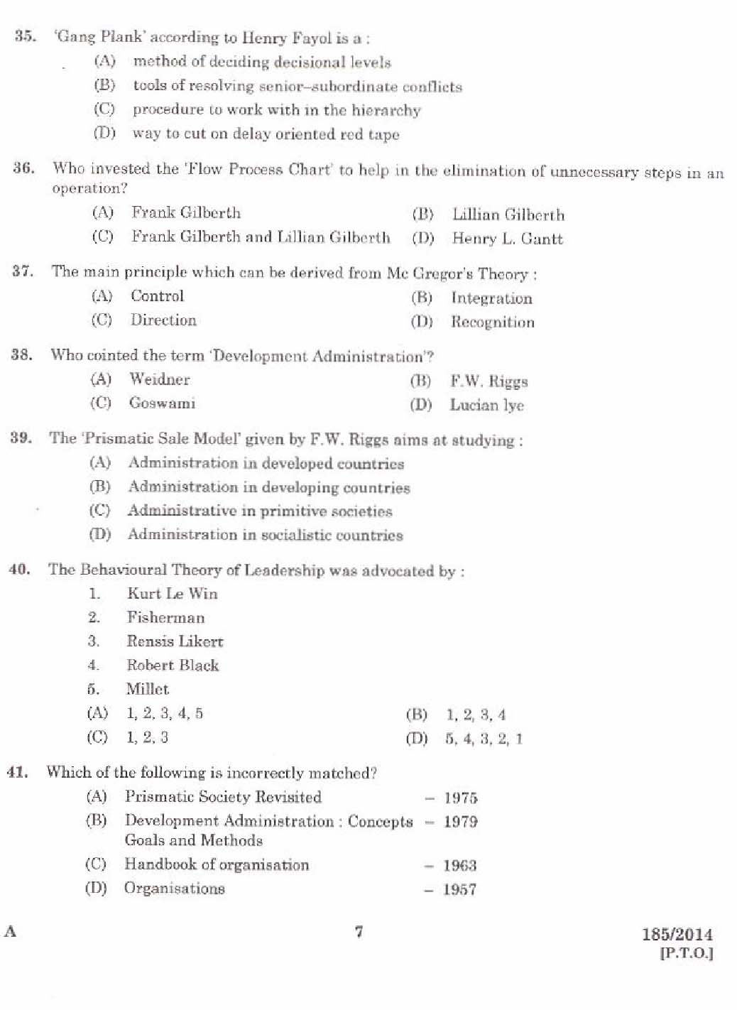 KPSC Lecturer in Public Administration Exam 1852014 5