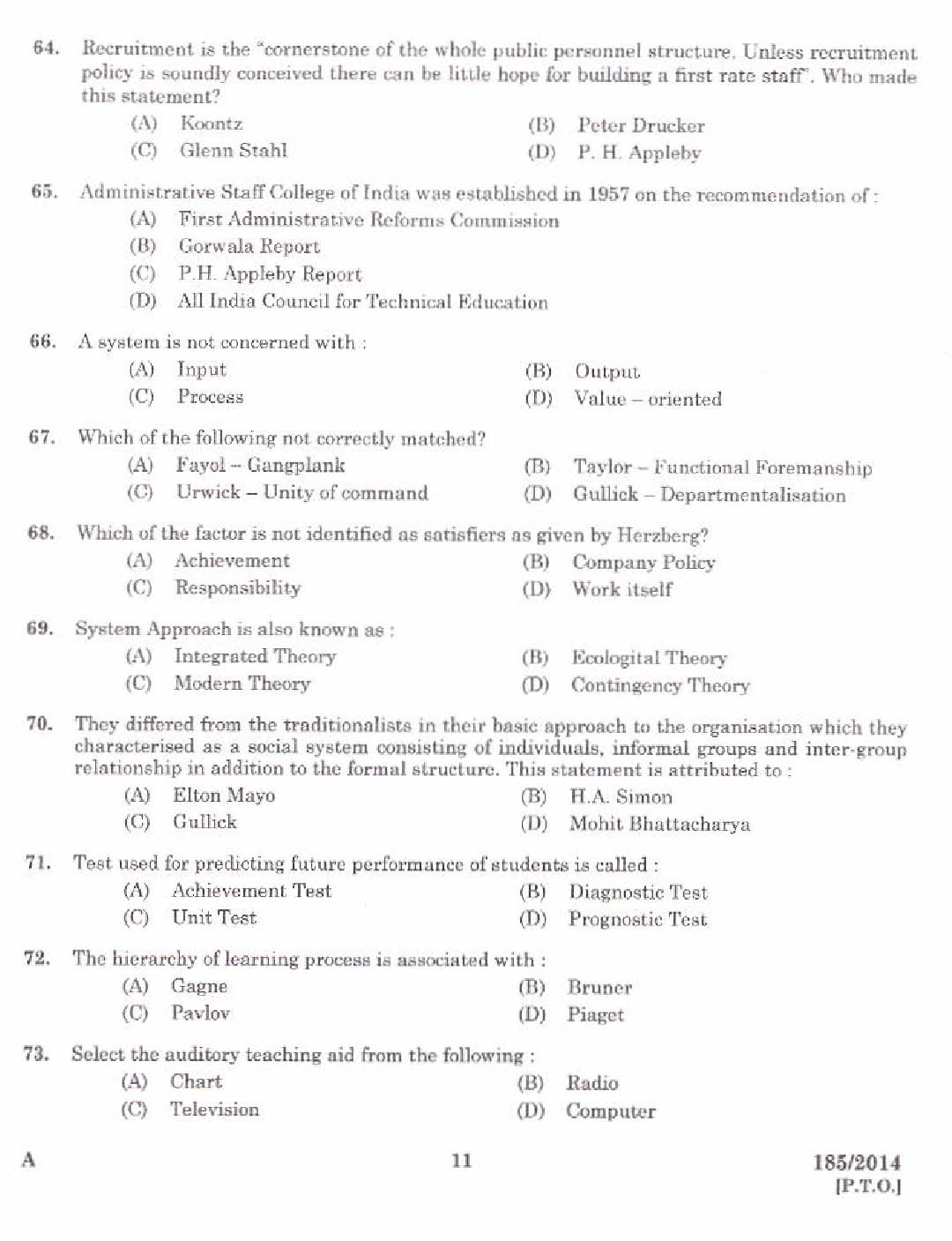 KPSC Lecturer in Public Administration Exam 1852014 9