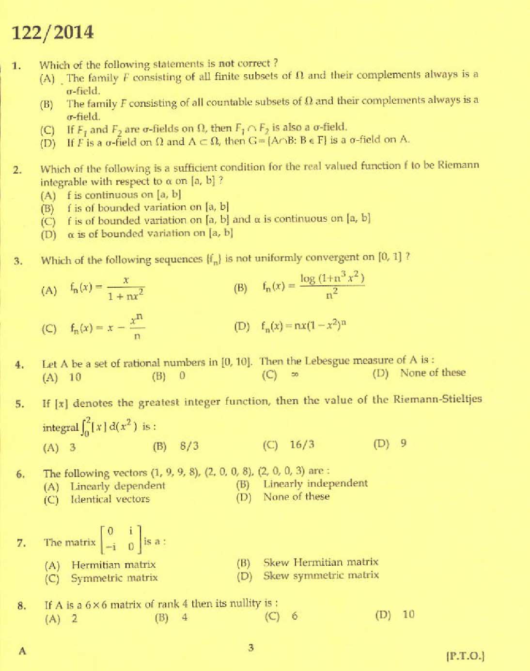 KPSC Lecturer in Statistics Exam 2014 Code 1222014 1