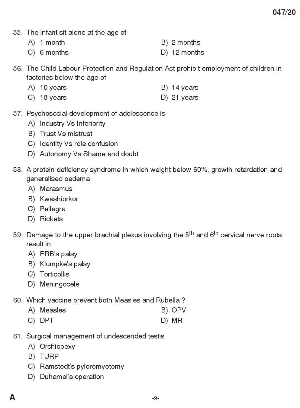 KPSC Junior Public Health Nurse Grade II Exam 2020 Code 0472020 8