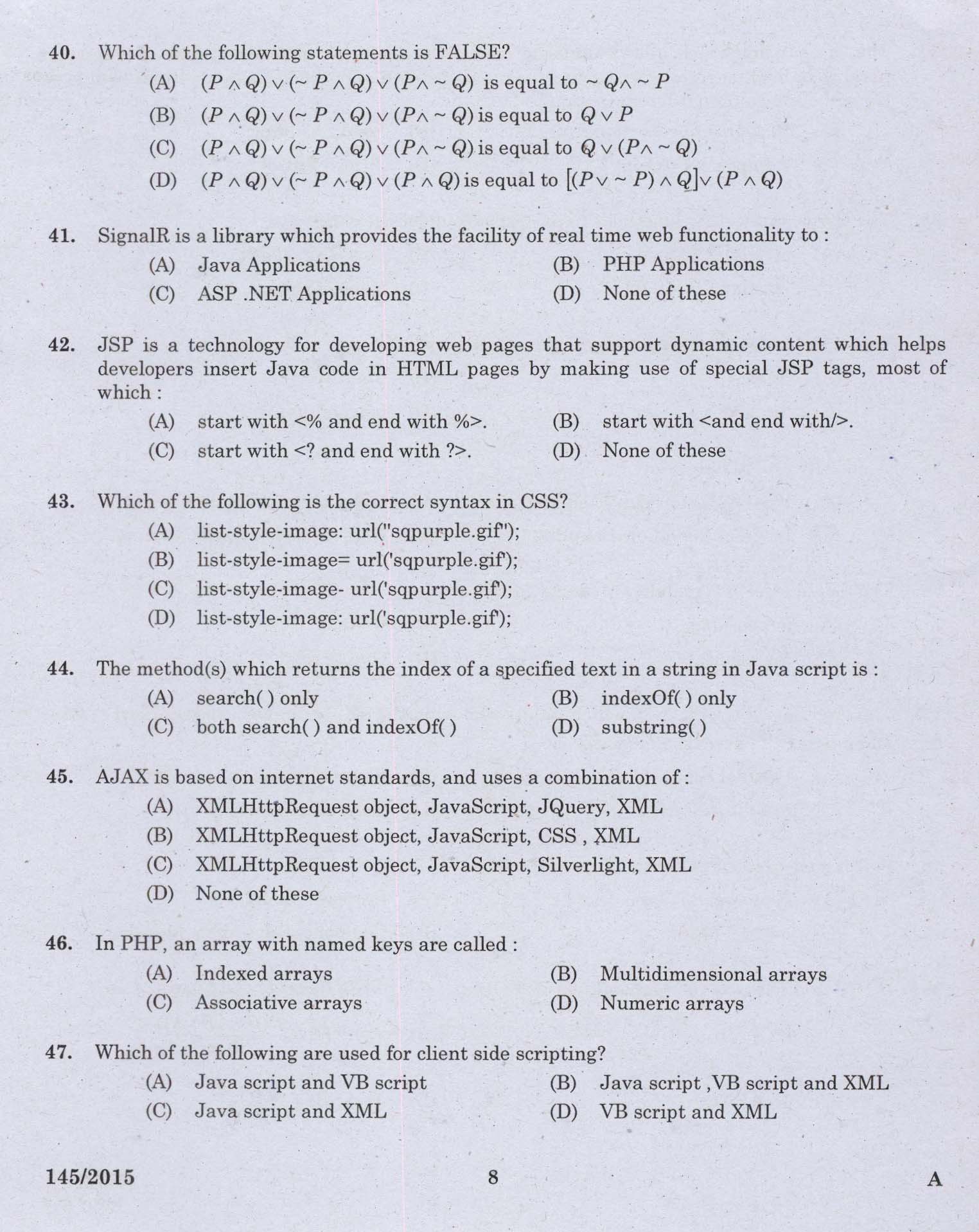 KPSC Programmer Exam 2015 Code 1452015 6