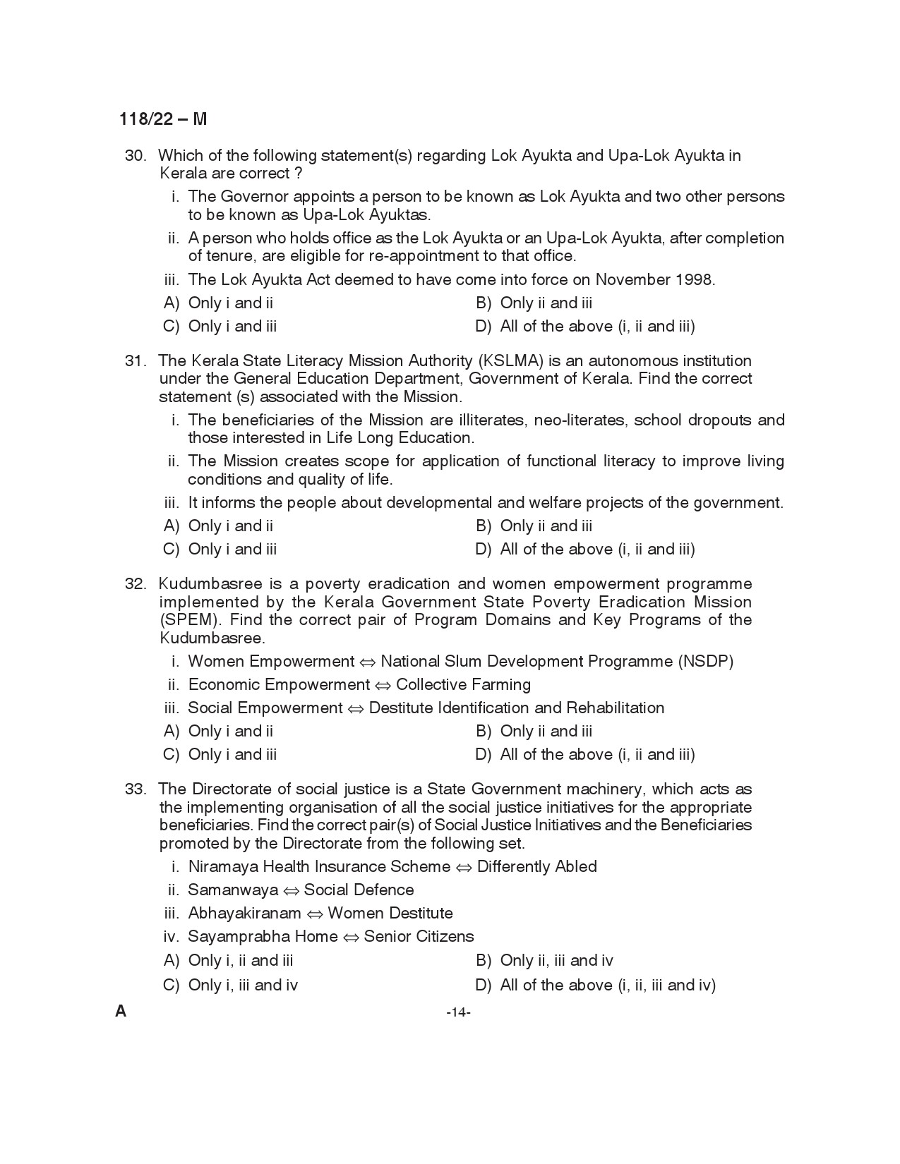 KPSC Senior Superintendent Malayalam Exam 2022 Code 1182022 14