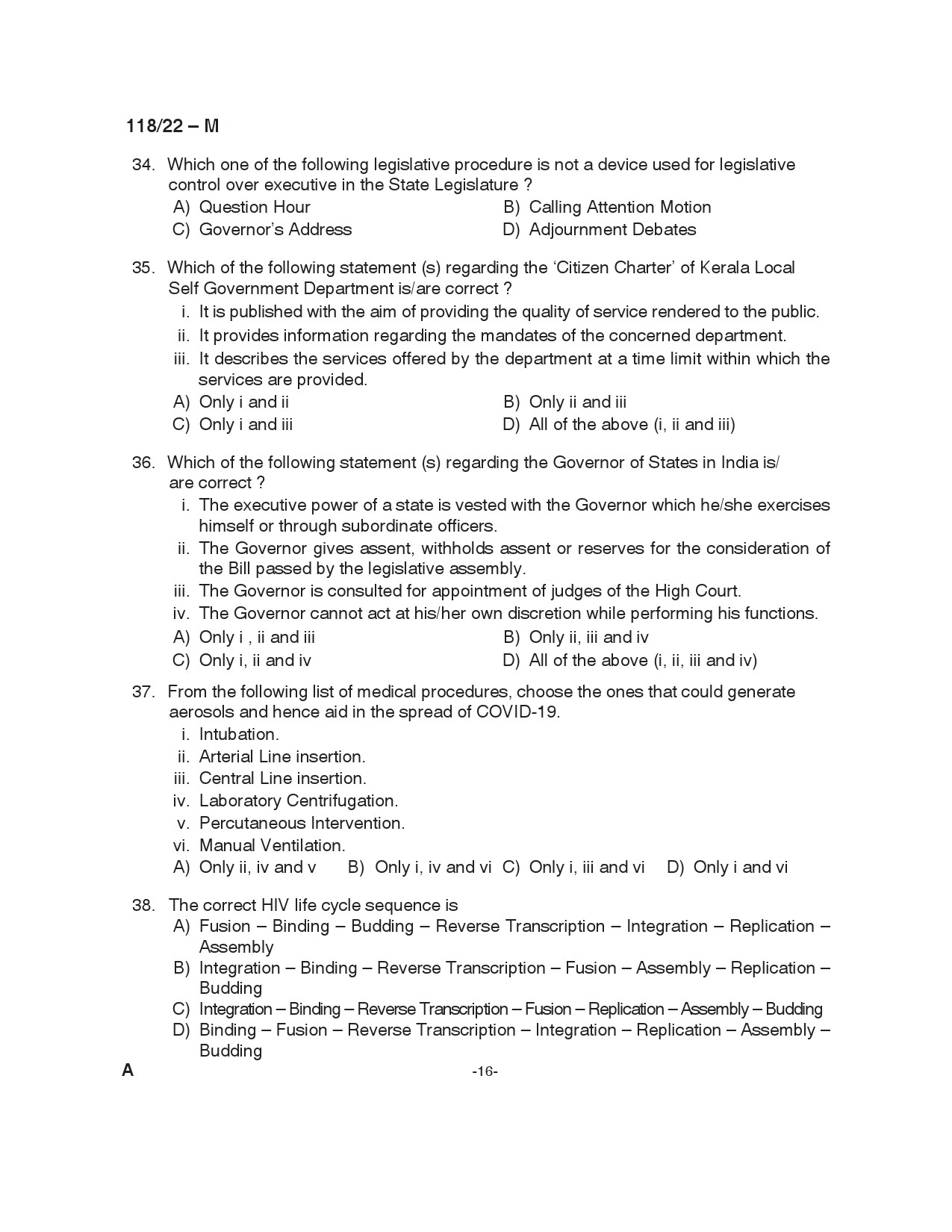 KPSC Senior Superintendent Malayalam Exam 2022 Code 1182022 16