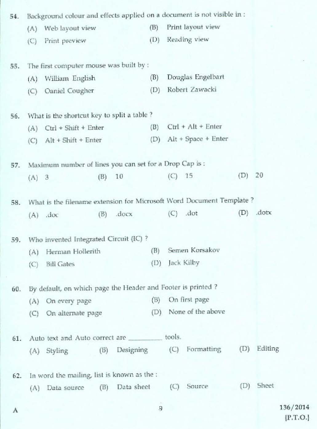 KPSC Superintendent Exam 2014 Code 1362014 7