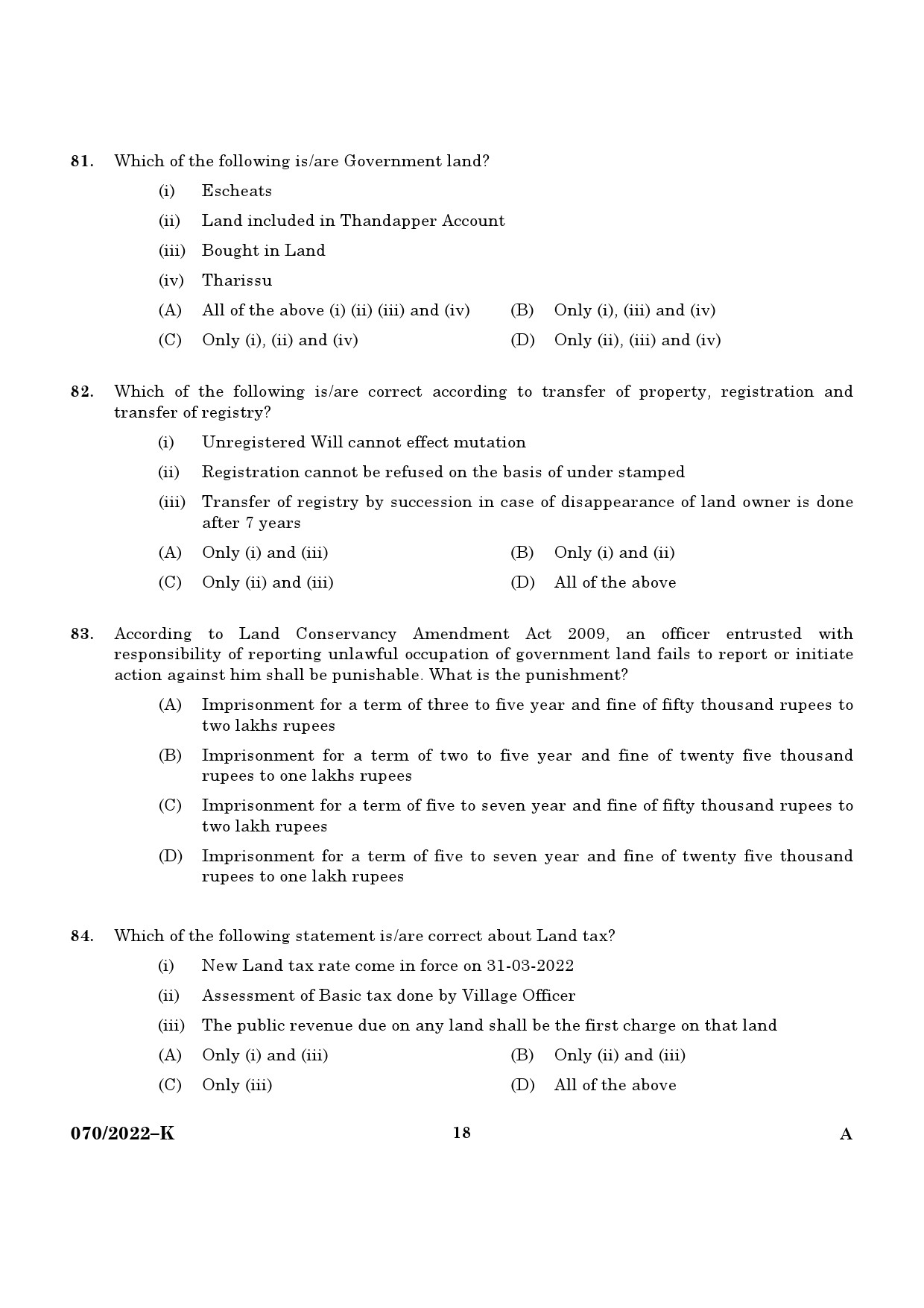 KPSC Tahsildar or Senior Superintendent Kannada Exam 2022 Code 0702022 16