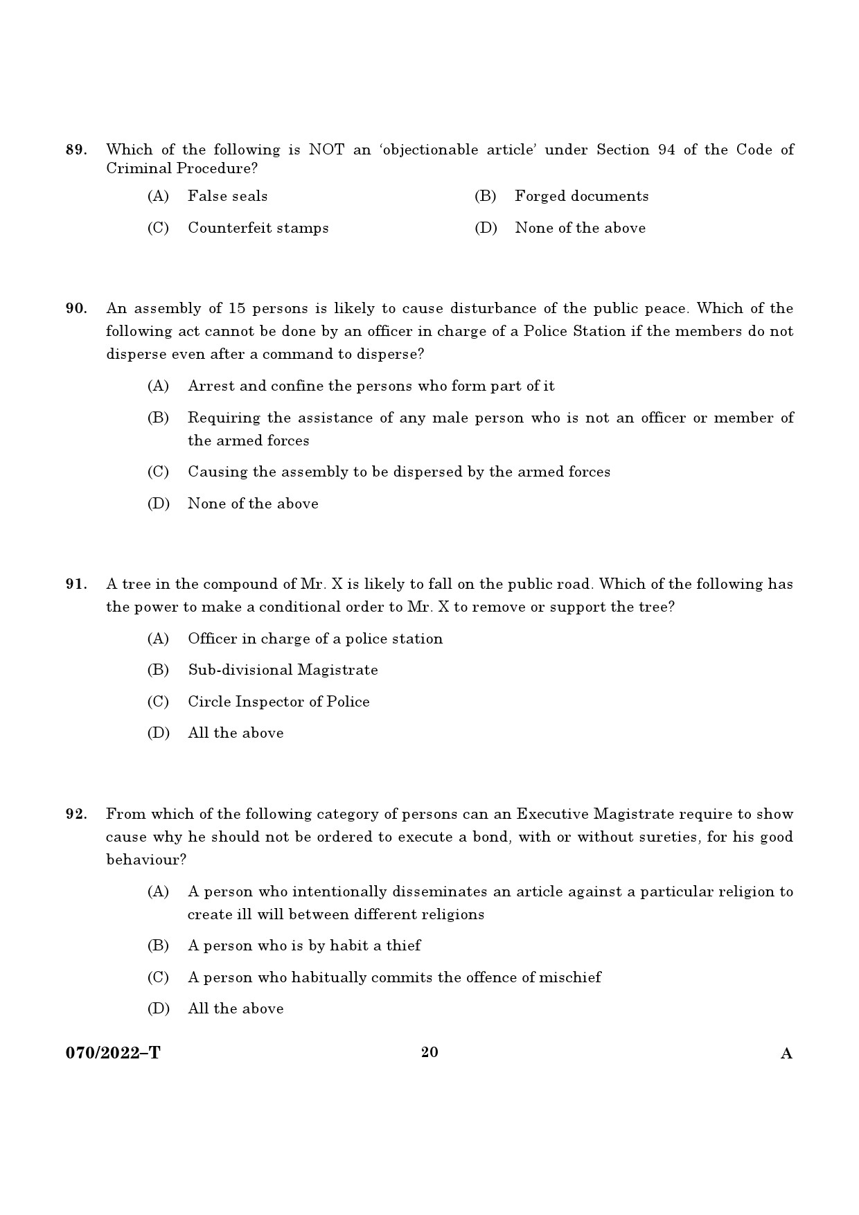 KPSC Tahsildar or Senior Superintendent Tamil Exam 2022 Code 0702022 18
