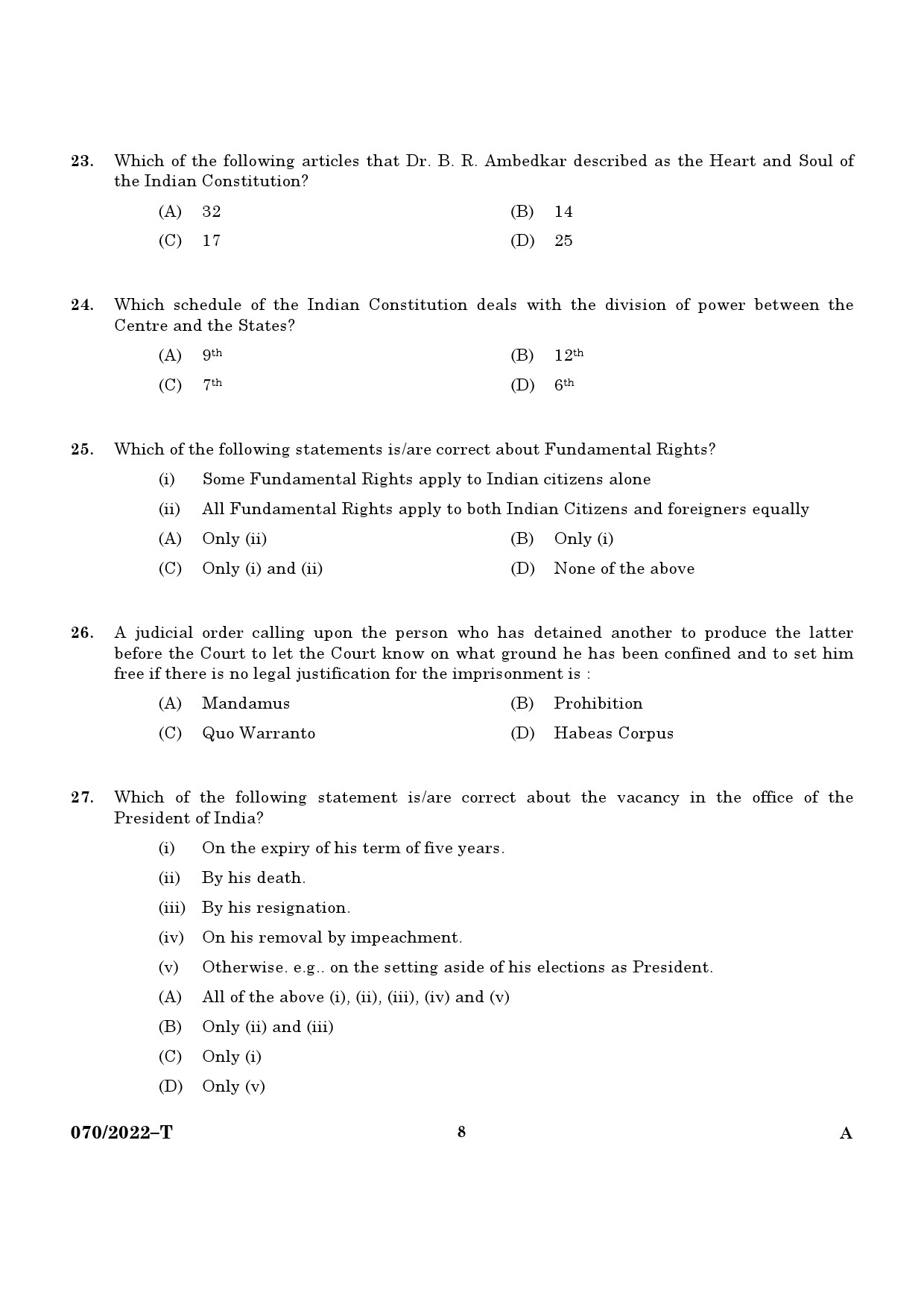 KPSC Tahsildar or Senior Superintendent Tamil Exam 2022 Code 0702022 6