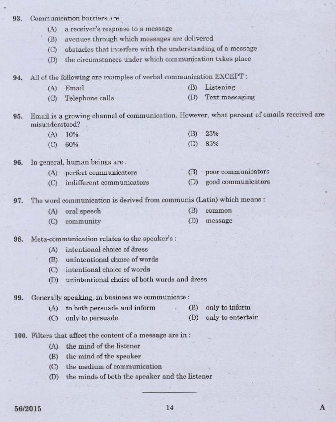 KPSC Welfare Officer Exam 2015 Code 562015 12