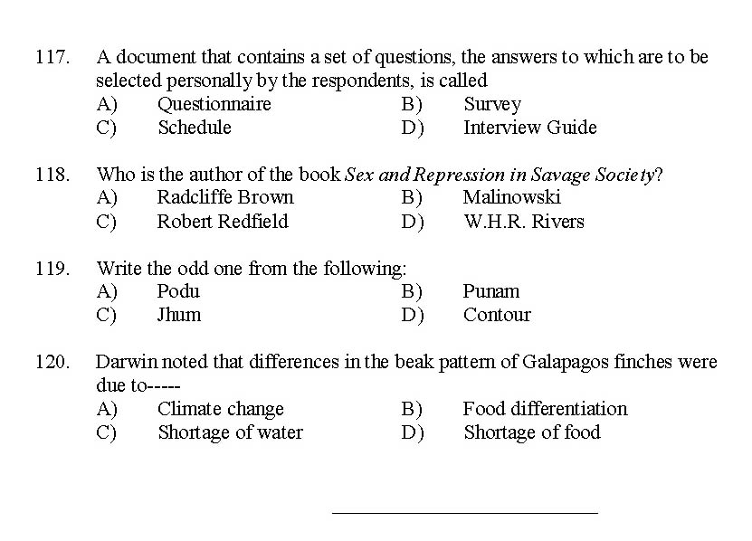 Kerala SET Anthropology Exam 2015 Question Code 15601 12