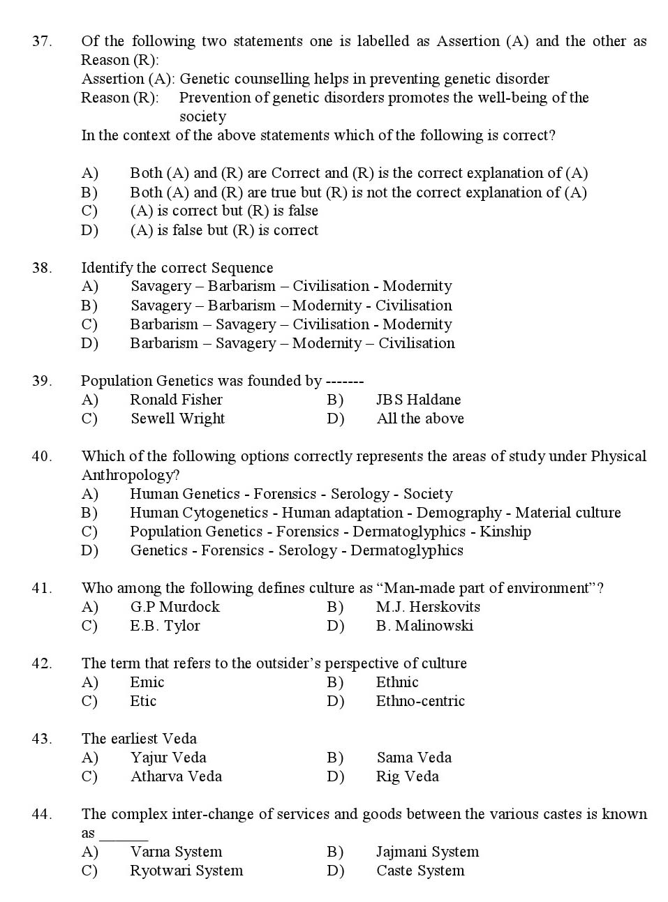Kerala SET Anthropology Exam 2016 Question Code 16601 A 5