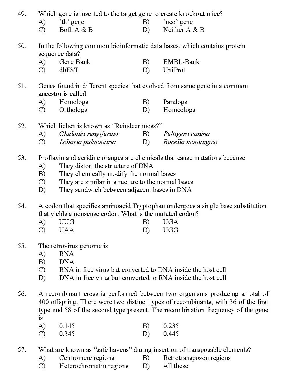 Kerala SET Botany Exam 2012 Question Code 12903 6