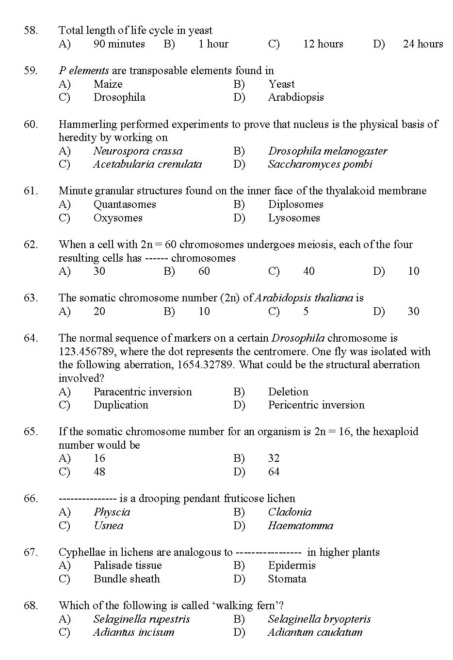 Kerala SET Botany Exam 2012 Question Code 12903 7
