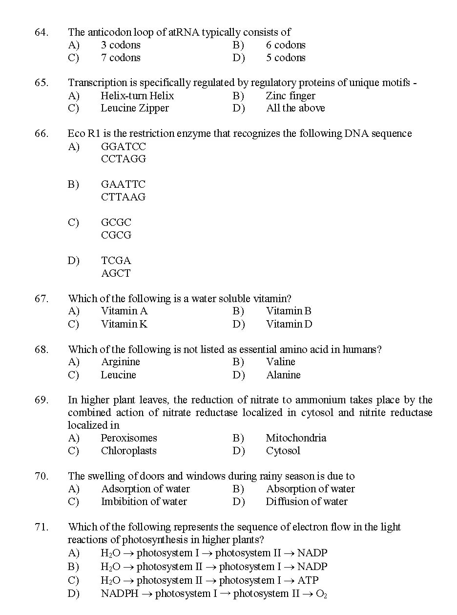 Kerala SET Botany Exam 2014 Question Code 14203 8