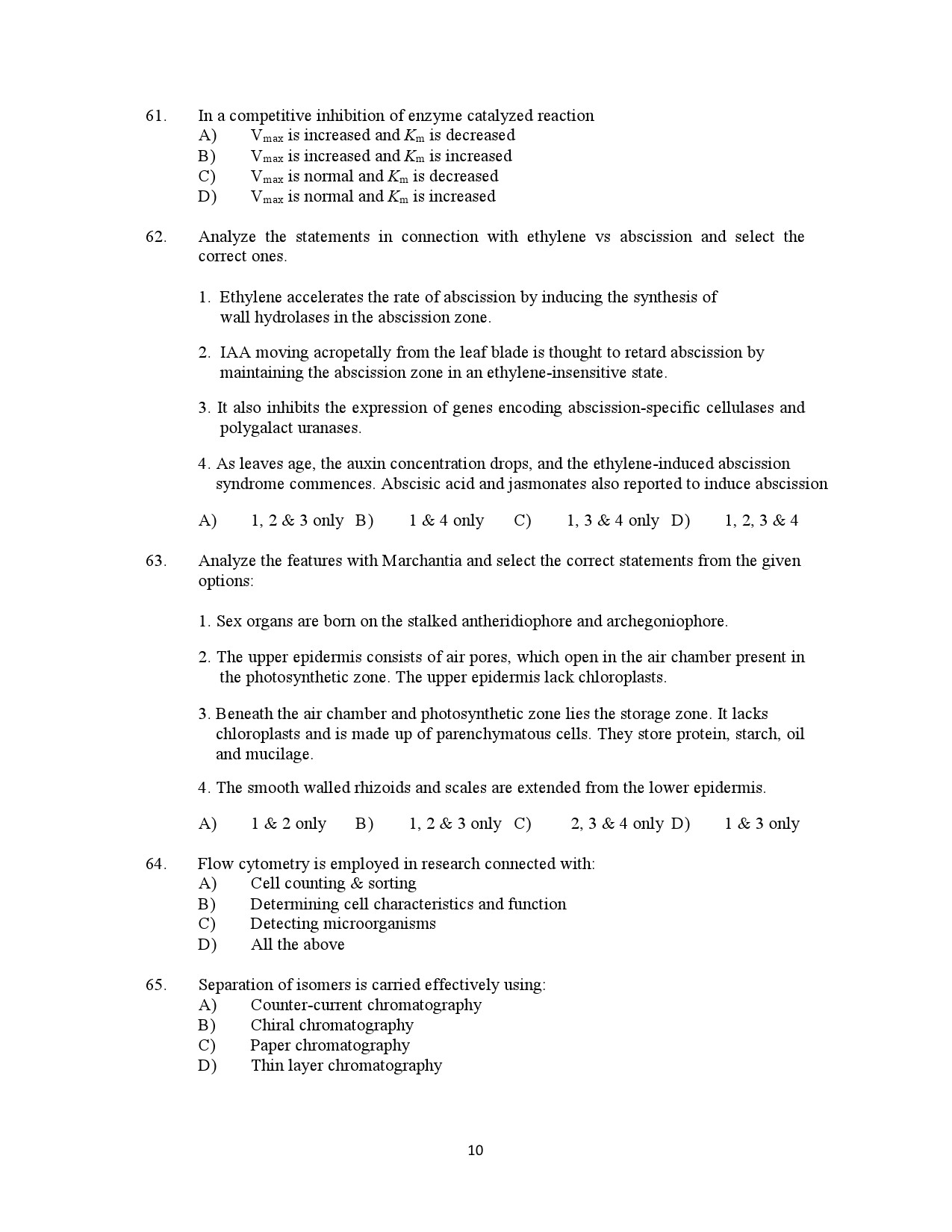 Kerala SET Botany Exam Question Paper July 2021 10