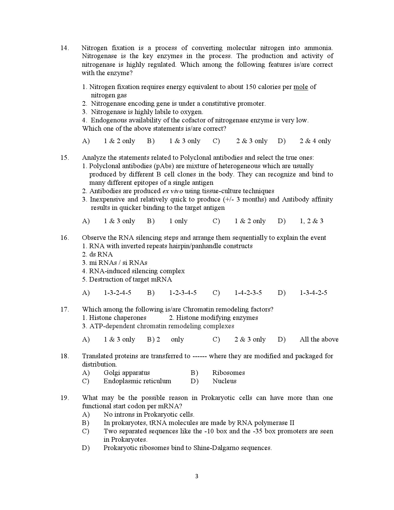 Kerala SET Botany Exam Question Paper July 2021 3