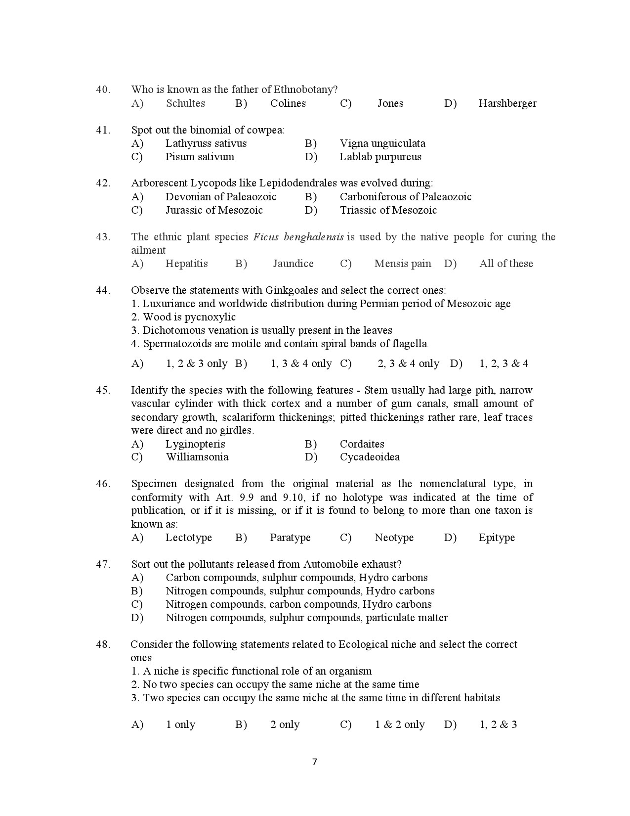Kerala SET Botany Exam Question Paper July 2021 7