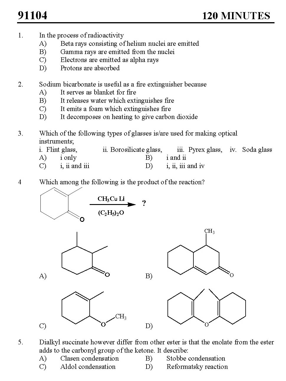 Kerala SET Chemistry Exam 2011 Question Code 91104 1