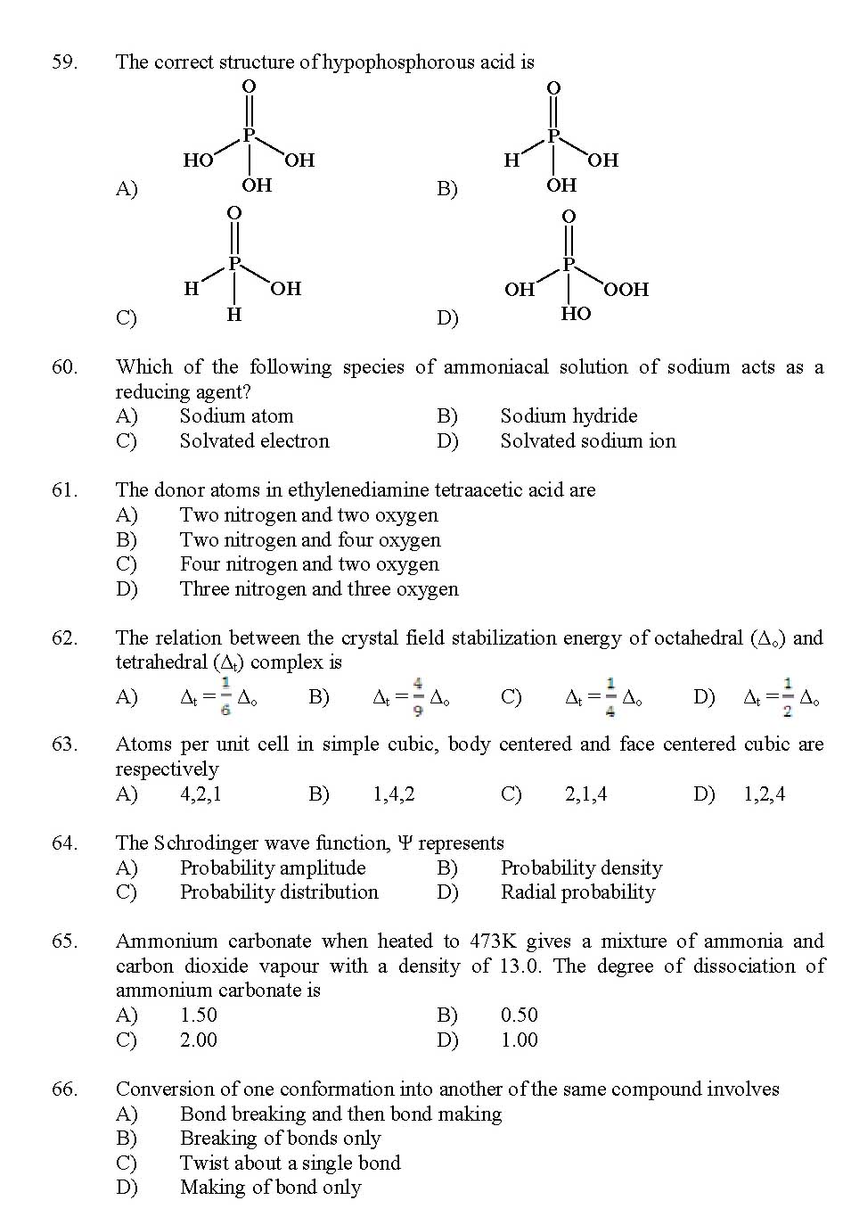 Kerala SET Chemistry Exam 2011 Question Code 91104 11