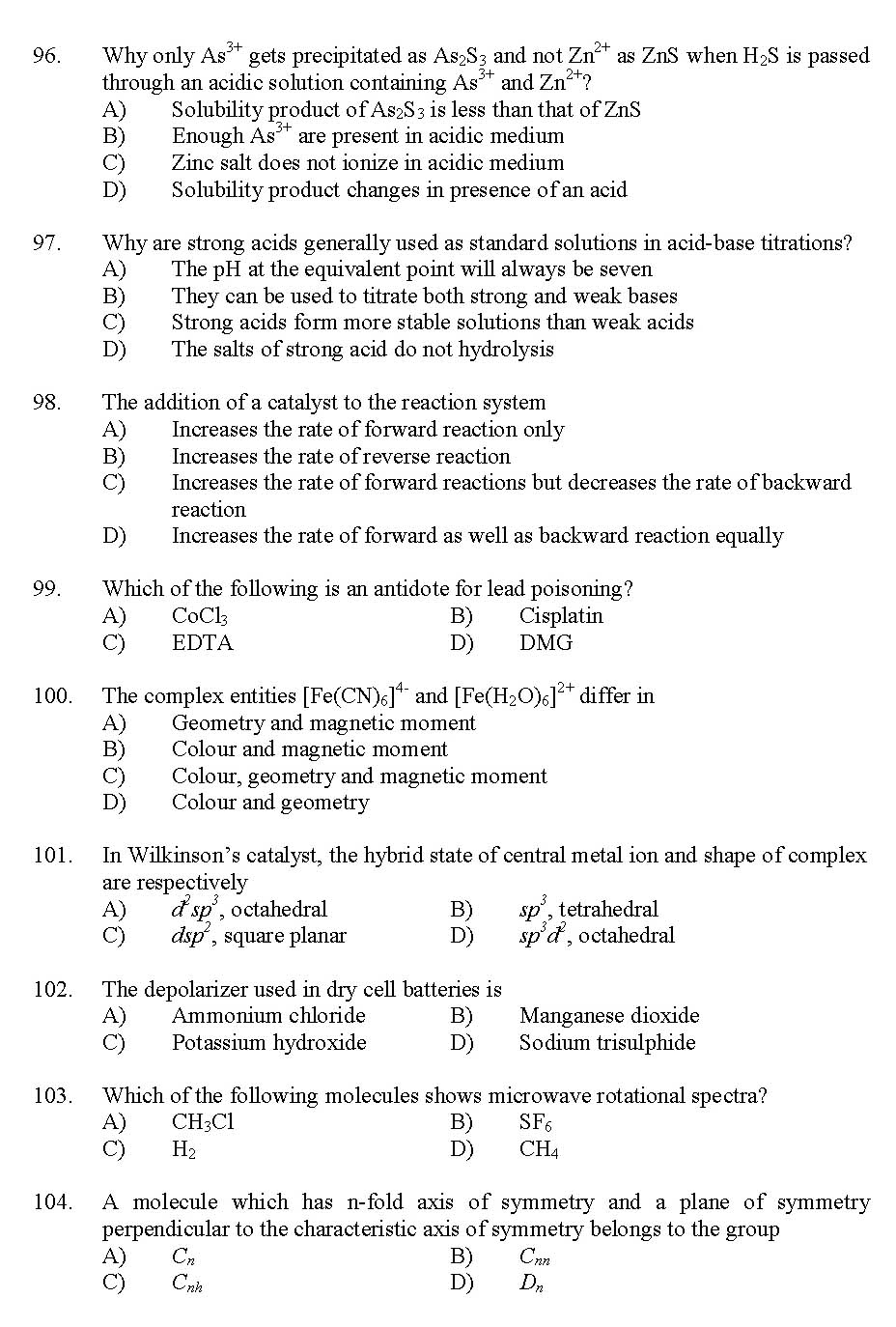 Kerala SET Chemistry Exam 2011 Question Code 91104 16