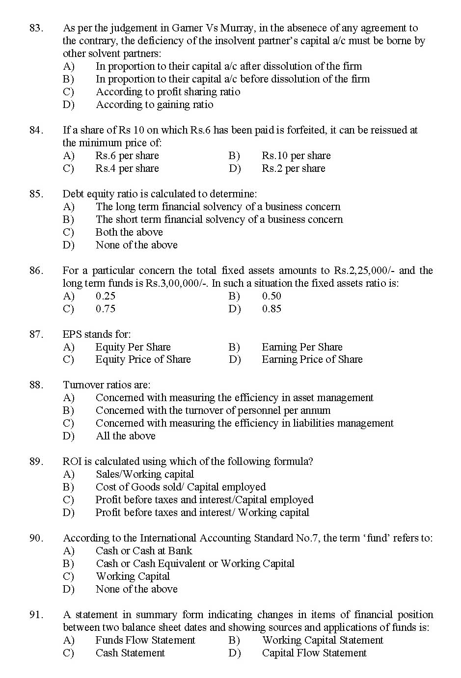 Kerala SET Commerce Exam 2011 Question Code 91105 10