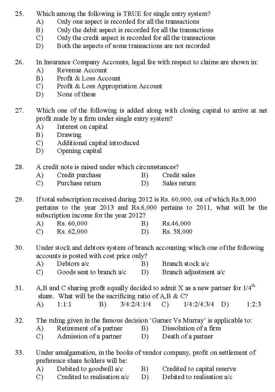 Kerala SET Commerce Exam 2012 Question Code 12905 4