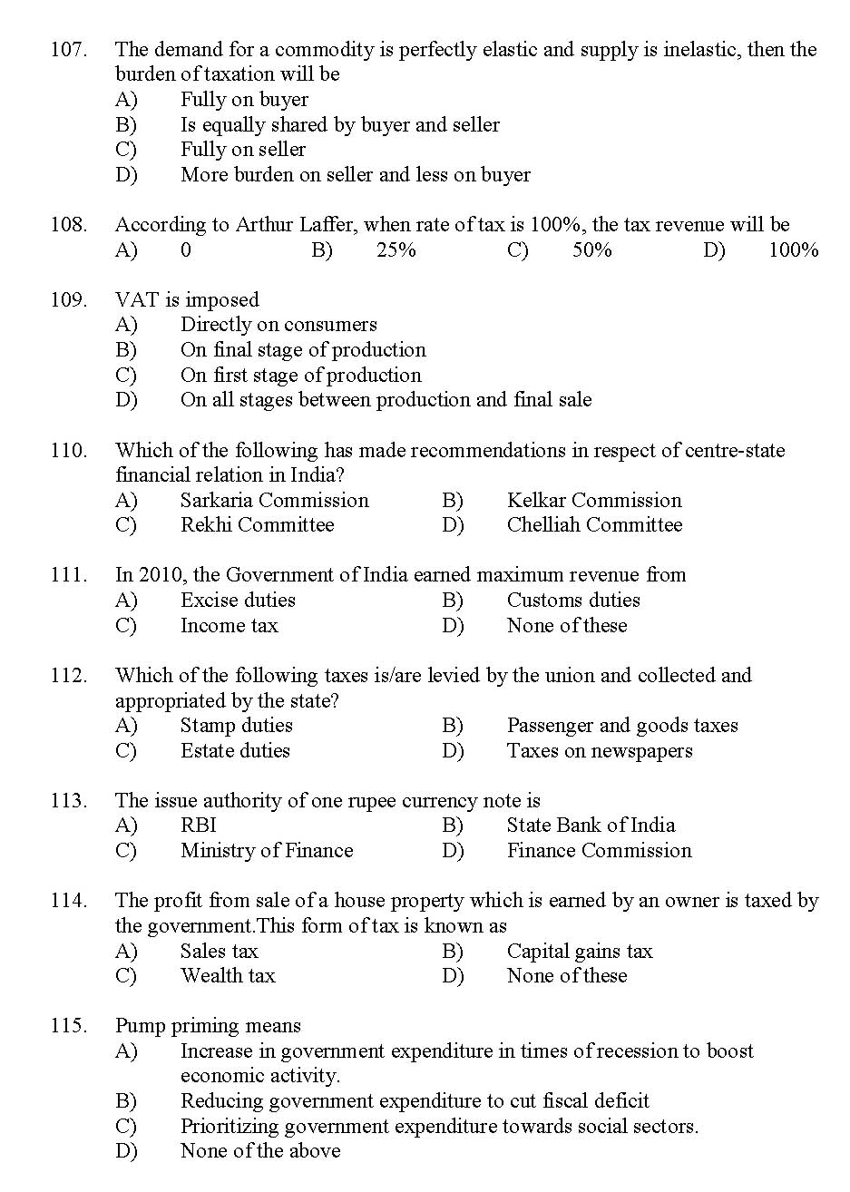Kerala SET Economics Exam 2012 Question Code 12906 12