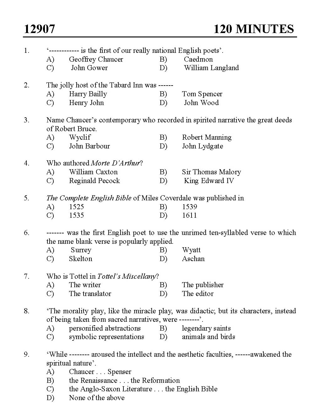 Kerala SET English Exam 2012 Question Code 12907 1