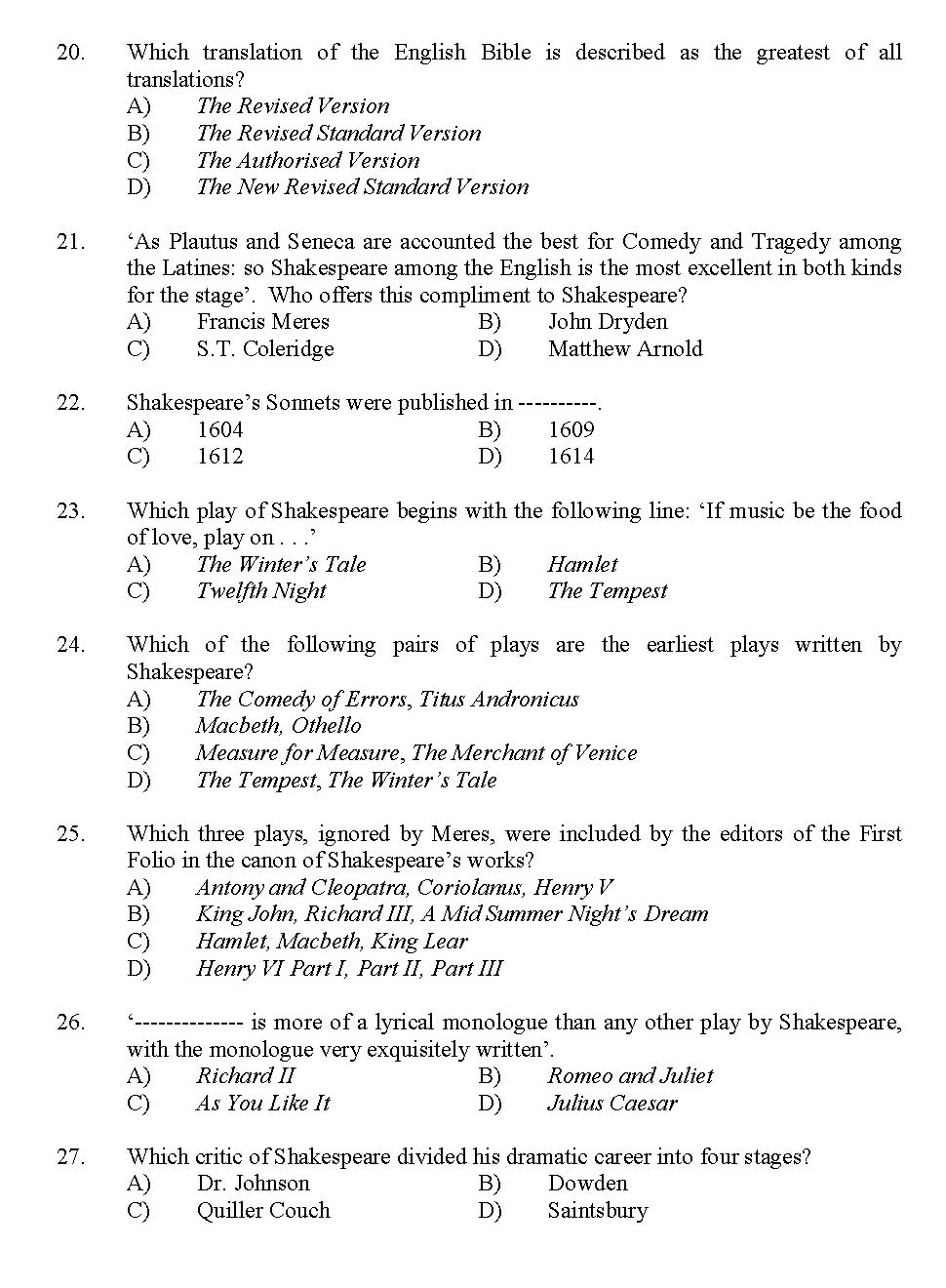 Kerala SET English Exam 2012 Question Code 12907 3